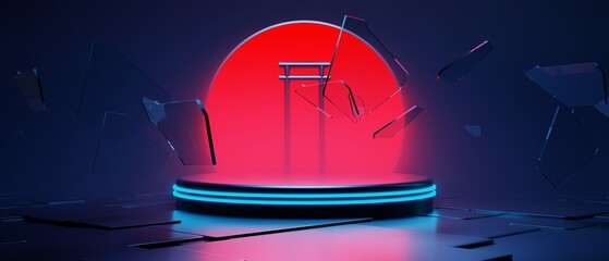 3d illustration rendering of technology futuristic cyberpunk display, gaming scifi stage pedestal background - obrazy, fototapety, plakaty