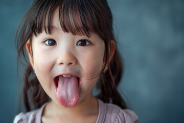 A cheeky little girl with her tongue out. Suitable for children's themes