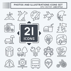 Icon Set Photos and Illustrations. related to Design and Art symbol. line style. simple design illustration
