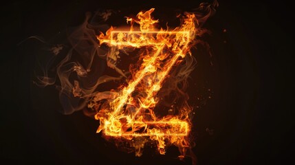 A fiery letter Z burning on a dark black background. Suitable for graphic design projects