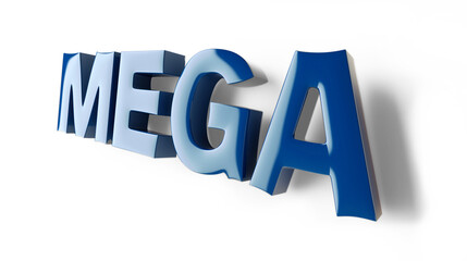 3D letter MEGA in bold blue on a transparent background