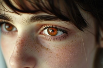 Detailed close up of a person's eye with freckles. Suitable for medical or beauty concepts