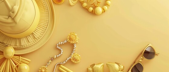 Rendering of yellow and cream colored women's fashion accessories in 3D.