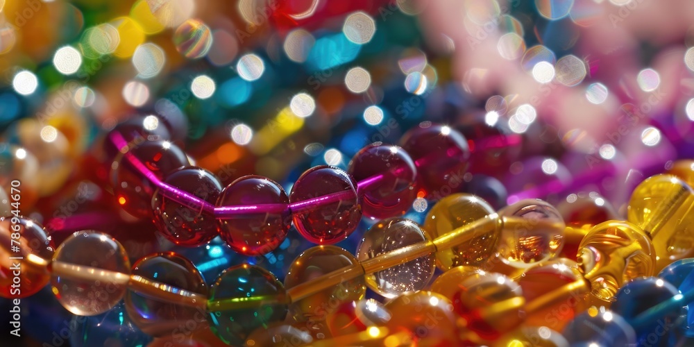 Poster a close up of a bunch of colorful beads. perfect for crafting projects