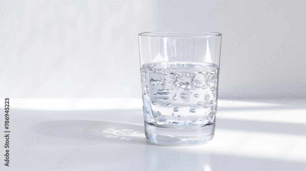 Poster a glass of water sitting on a table. can be used for various concepts
