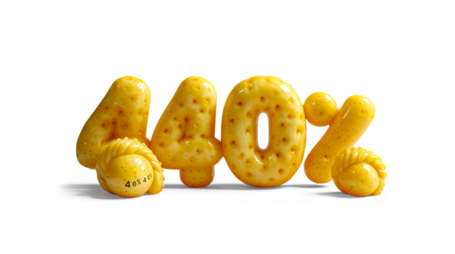 3d number 40% in vivid yellow on a transparent background