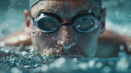 A man swimming in a pool with goggles, perfect for sports and recreation concepts - obrazy, fototapety, plakaty