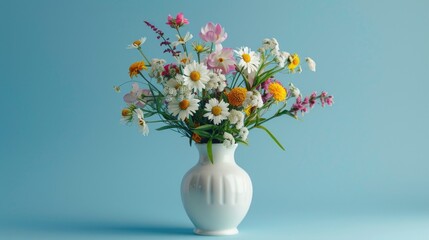 Beautiful bouquet of various colorful flowers in a white vase. Perfect for home decor or floral arrangements - obrazy, fototapety, plakaty