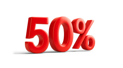 3D number 50% in bold red on a transparent background