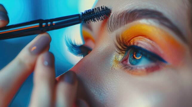 Close up of a person applying mascara. Suitable for beauty and makeup concepts