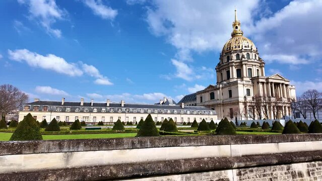 Les Invalides architectural complex and gardens, Paris in France. Handheld shot