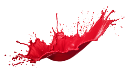 red paint splashes isolated on transparent background cutout