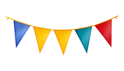 blue yellow red party ribbon banner isolated on transparent background cutout