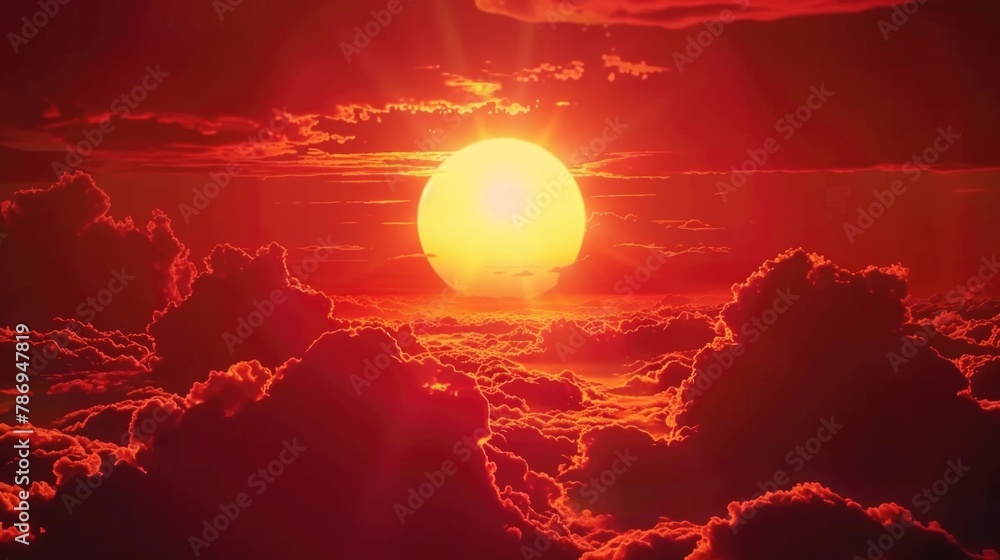 Poster A beautiful sunset scene with colorful clouds in the sky. Suitable for various design projects