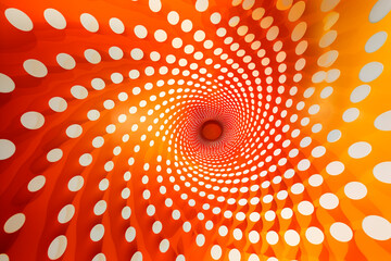 Orange vertigo tunnel wallpaper with white circles - obrazy, fototapety, plakaty