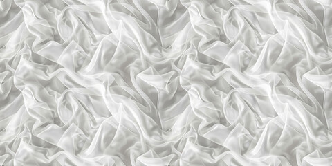 White lightweight wrinkled fabric seamless pattern, chiffon silk textile repetitive background - obrazy, fototapety, plakaty
