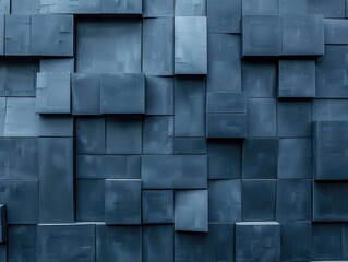 Urban building facades, blue geometric shapes