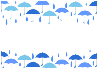 Fototapeta na wymiar 梅雨景色の雨が降る傘パターン背景10青色