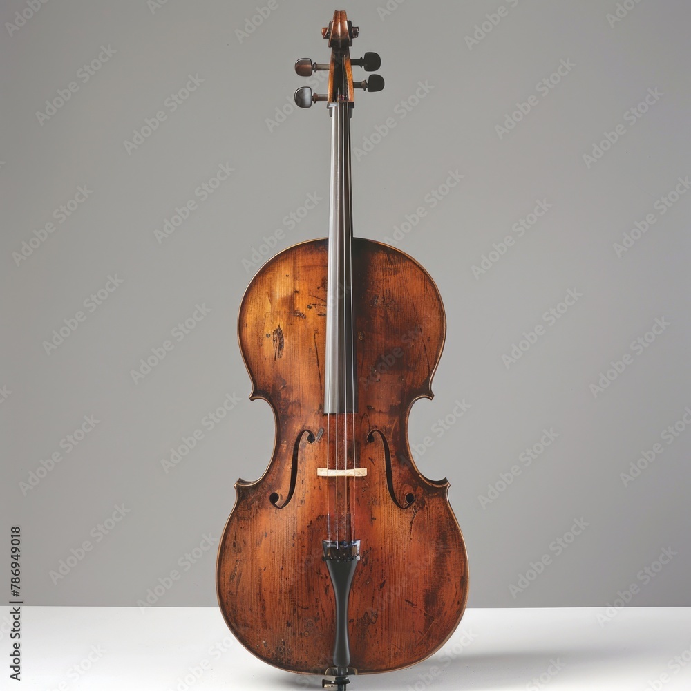 Poster a violin resting on a white table. perfect for music or instrument related projects