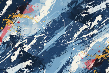 Abstract art, vibrant colors, dynamic strokes, splashes, expressive, energetic movement, contrasting hues.