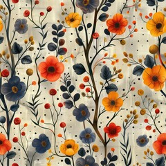 Seamless abstract boho style flowers pattern background