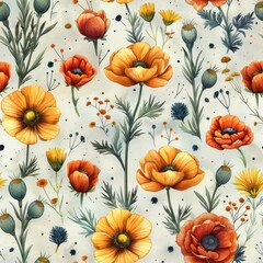 Seamless abstract boho style flowers pattern background