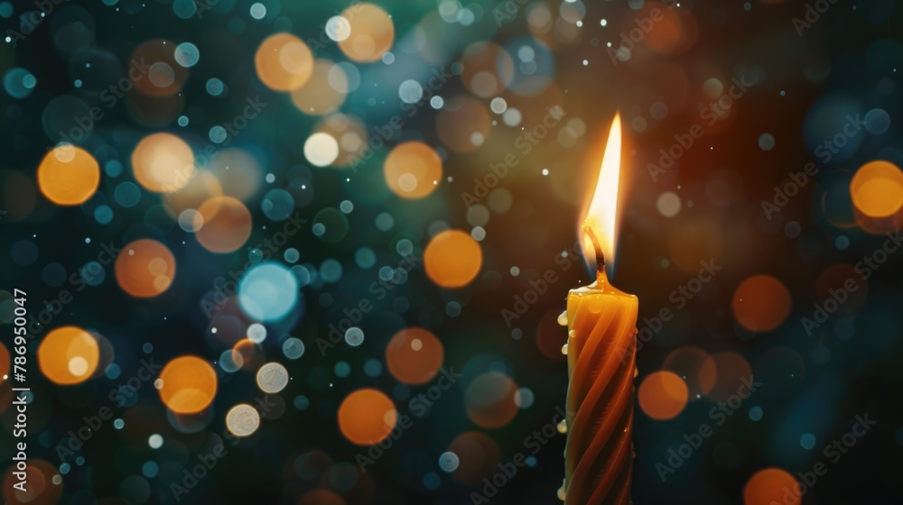 Poster a single lit candle on a table, suitable for various concepts
