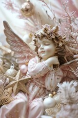 Fototapeta premium Detailed view of an angel statue, suitable for religious themes