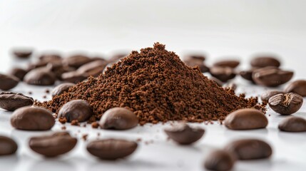 A close up shot of a pile of coffee beans, perfect for coffee lovers and coffee shop owners