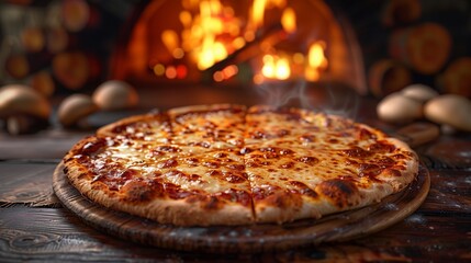 Pizza in a wood oven rustic delicious gourmet - 786950607