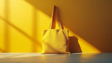 Yellow tote bag on yellow background
