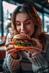 A woman enjoying a meal in a casual dining setting. Perfect for food and lifestyle concepts