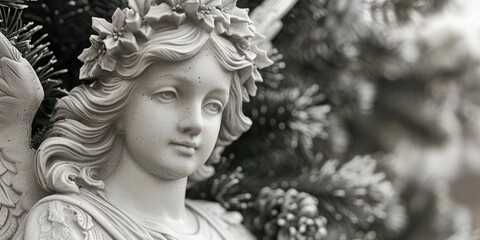 A black and white photo of a statue of an angel. Perfect for artistic projects