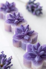 Obraz na płótnie Canvas A detailed close-up of soap with purple flowers, perfect for beauty and skincare products