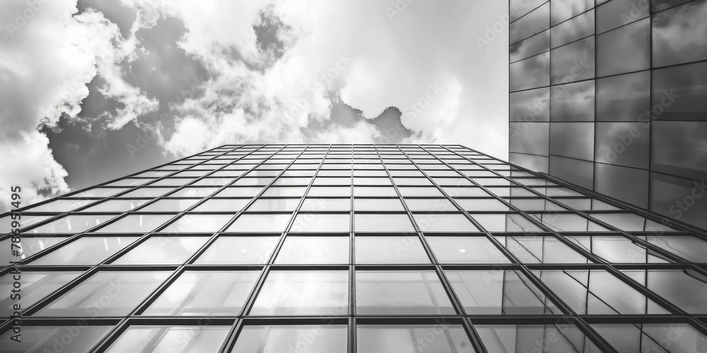 Poster a monochrome image of a tall building. suitable for architectural projects