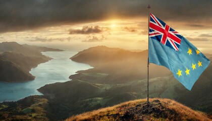 The Flag of Tuvalu On The Mountain.