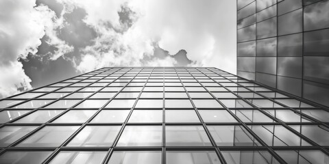 A monochrome image of a tall building. Suitable for architectural projects