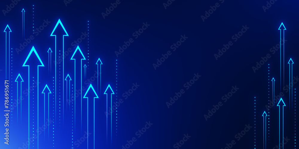 Poster Abstract growing arrows on blue texture with mock up place. Success, progress and result concept. 3D Rendering.