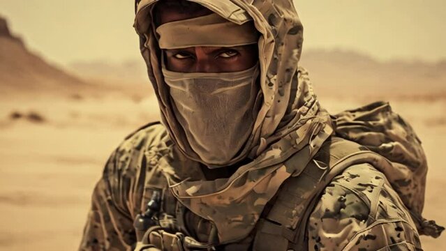 Soldier in harsh desert environment, generative AI