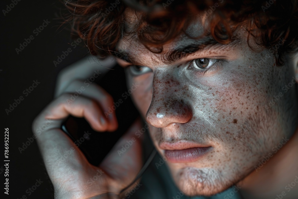 Poster close up of a person talking on a cell phone. suitable for communication concept