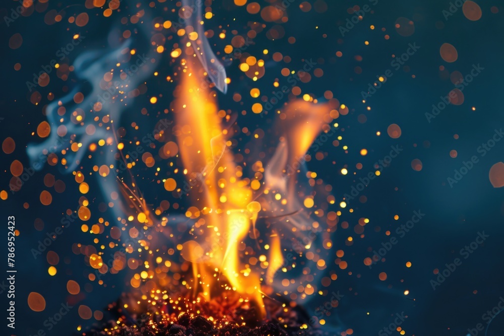 Poster A close-up of a fire with sparks flying out. Perfect for adding excitement to your design projects