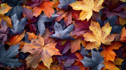 Naklejka na ściany i meble A vibrant pile of assorted autumn leaves. Perfect for seasonal designs
