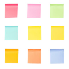 colorful sticky notes pasted on transparent background