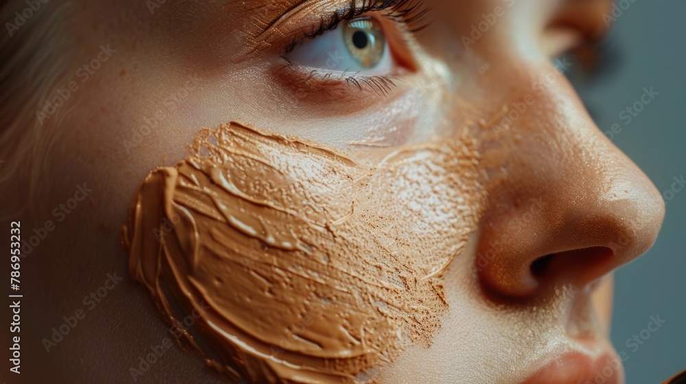 Poster Close up of a woman wearing a face mask, suitable for health and medical concepts