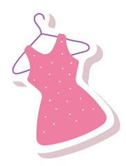 Clothes cute sticker. Pink dress on hanger printable