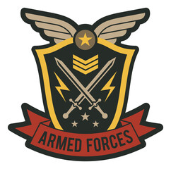 Armed forces patch. Shield badge. Retro military label