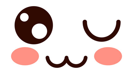 Winked face. Kawaii funny emoji. Hapiness expression