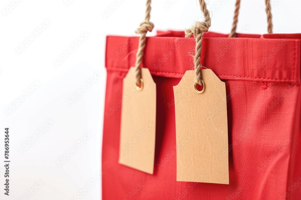 Poster a red tote bag with a price tag attached. ideal for retail and shopping concepts