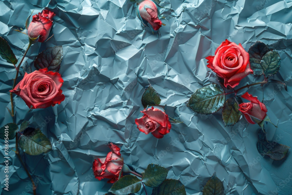Poster a bunch of red roses on top of a sheet of paper. suitable for various occasions