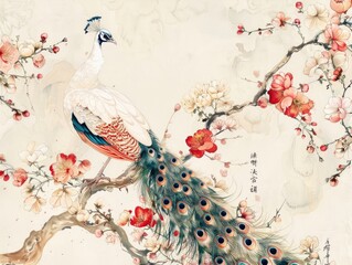 Peacocks in Chinese paintings, art pieces